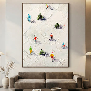 Textured Skiers Winter Slopes Abstract Oil Painting #NM554