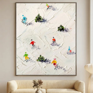Textured Skiers Winter Slopes Abstract Oil Painting #NM554