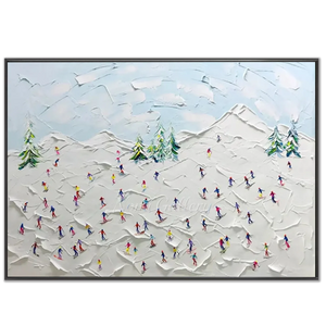 Textured Ski Slope Art: Vibrant Mountain Skiers Oil Painting #NM580