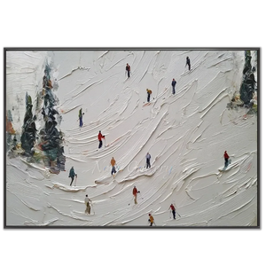 Textured Skiers on Snowy Mountain Oil Painting #NM581