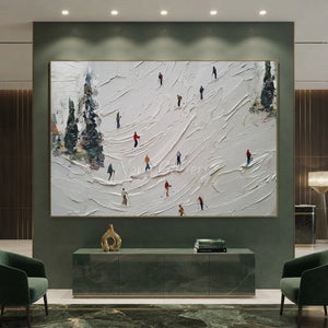 Textured Skiers on Snowy Mountain Oil Painting #NM581