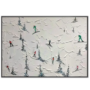 Textured Skiers on Snowy Mountain Abstract Art #NM582
