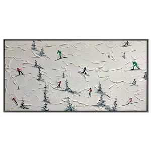Textured Skiers on Snowy Mountain Abstract Art #NM582