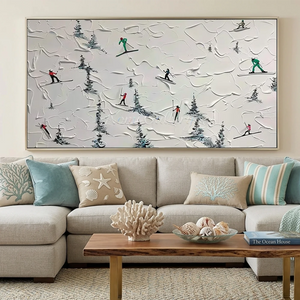 Textured Skiers on Snowy Mountain Abstract Art #NM582
