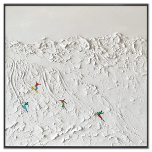 Textured Oil Painting: Dynamic Ski Slope with Colorful Skiers #NM619