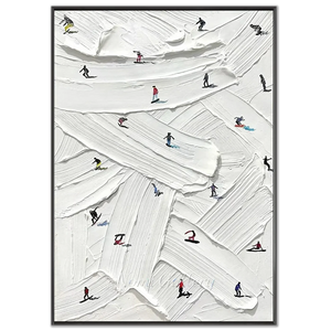 Dynamic Skiers Textured White Oil Painting #NM630