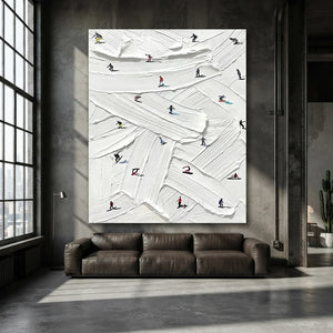 Dynamic Skiers Textured White Oil Painting #NM630