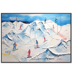 Textured Ski Mountain Adventure Oil Painting #NM585