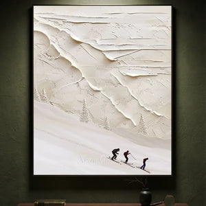 Textured Skiers on Snowy Mountain Oil Painting #NM632
