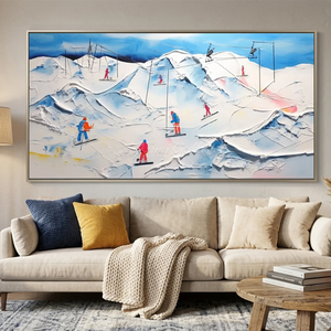 Textured Ski Mountain Adventure Oil Painting #NM585