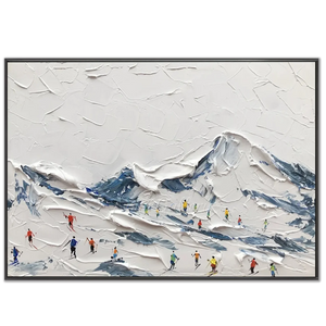 Textured Mountain Ski Slope Art with Colorful Figures #NM586