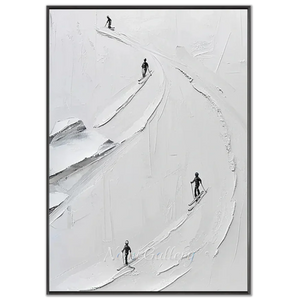 Dynamic Skiers Textured Mountain Art #NM633