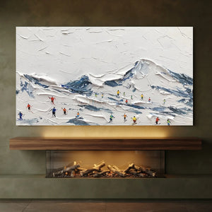 Textured Mountain Ski Slope Art with Colorful Figures #NM586