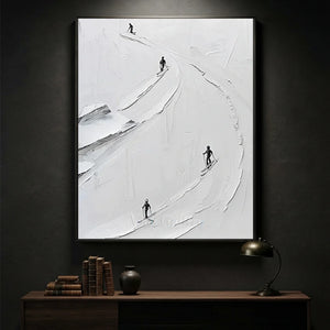 Dynamic Skiers Textured Mountain Art #NM633