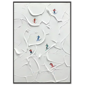 Dynamic Skiers Textured Art on Snowy Slopes #NM634