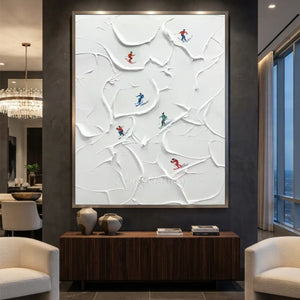 Dynamic Skiers Textured Art on Snowy Slopes #NM634