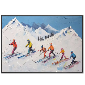 Vibrant Skiers Mountain Adventure Textured Art #NM589