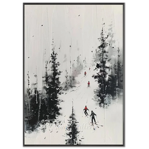 Dynamic Skiers in Snowy Forest Abstract Art #NM636