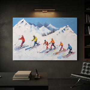 Vibrant Skiers Mountain Adventure Textured Art #NM589