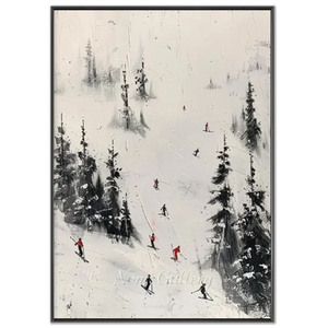 Dynamic Ski Slope: Textured Mountain Oil Painting #NM637