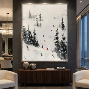 Dynamic Ski Slope: Textured Mountain Oil Painting #NM637