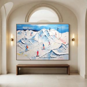 Textured Ski Mountain Adventure Oil Painting #NM591