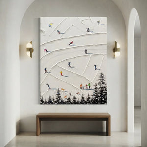 Textured Ski Slope Painting: Winter Mountain Adventure #NM638