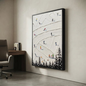 Textured Ski Slope Painting: Winter Mountain Adventure #NM638