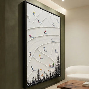 Textured Ski Slope Painting: Winter Mountain Adventure #NM638