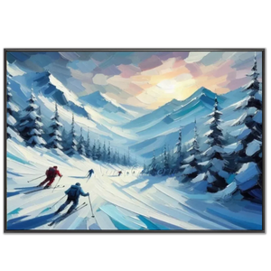 Vibrant Skiers in Snowy Mountains Oil Painting #NM594