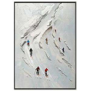 Dynamic Skiers Mountain Textured Art #NM641