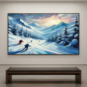 Vibrant Skiers in Snowy Mountains Oil Painting #NM594