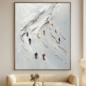 Dynamic Skiers Mountain Textured Art #NM641