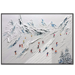 Dynamic Skiers on Snowy Mountain Textured Art #NM595