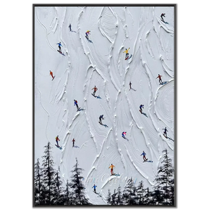 Dynamic Skiers on Textured Mountain Slope Oil Painting #NM642