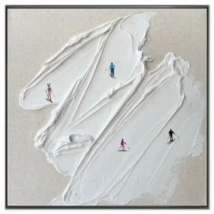 Textured Ski Slope Art: Abstract Skiers on Mountain Canvas #NM621