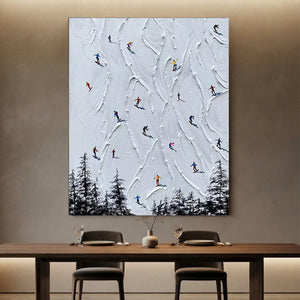 Dynamic Skiers on Textured Mountain Slope Oil Painting #NM642