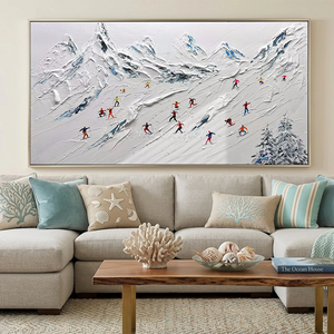Dynamic Skiers on Snowy Mountain Textured Art #NM595