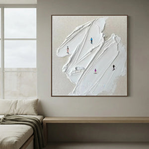 Textured Ski Slope Art: Abstract Skiers on Mountain Canvas #NM621