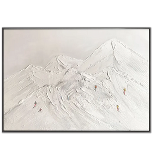 Textured Snowy Mountain Peaks with Skiers Wall Art #NM596