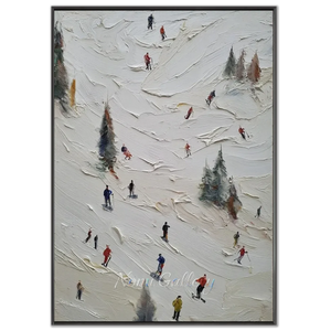 Textured Ski Slope Oil Painting - Winter Mountain Adventure Art #NM644