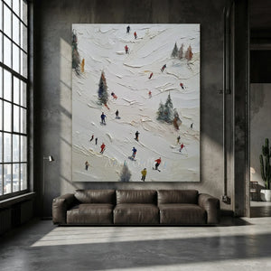 Textured Ski Slope Oil Painting - Winter Mountain Adventure Art #NM644