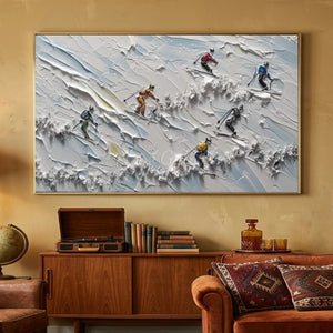 Textured Skiers on Snowy Slopes - Dynamic Winter Sports Art #NM601