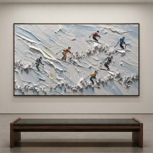Textured Skiers on Snowy Slopes - Dynamic Winter Sports Art #NM601