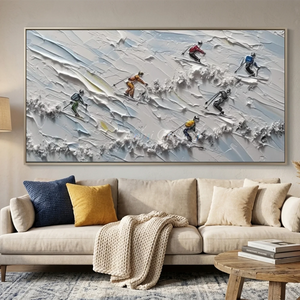 Textured Skiers on Snowy Slopes - Dynamic Winter Sports Art #NM601