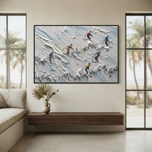 Textured Skiers on Snowy Slopes - Dynamic Winter Sports Art #NM601