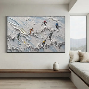 Textured Skiers on Snowy Slopes - Dynamic Winter Sports Art #NM601