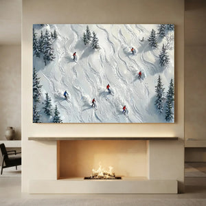 Dynamic Skiers Winter Landscape Oil Painting #NM603