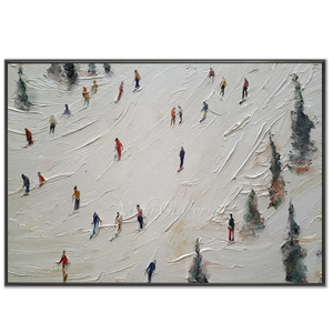 Textured Ski Slope Oil Painting with Vibrant Skiers #NM604