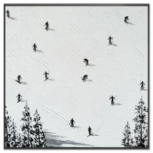 Dynamic Skiers Mountain Textured Art #NM622